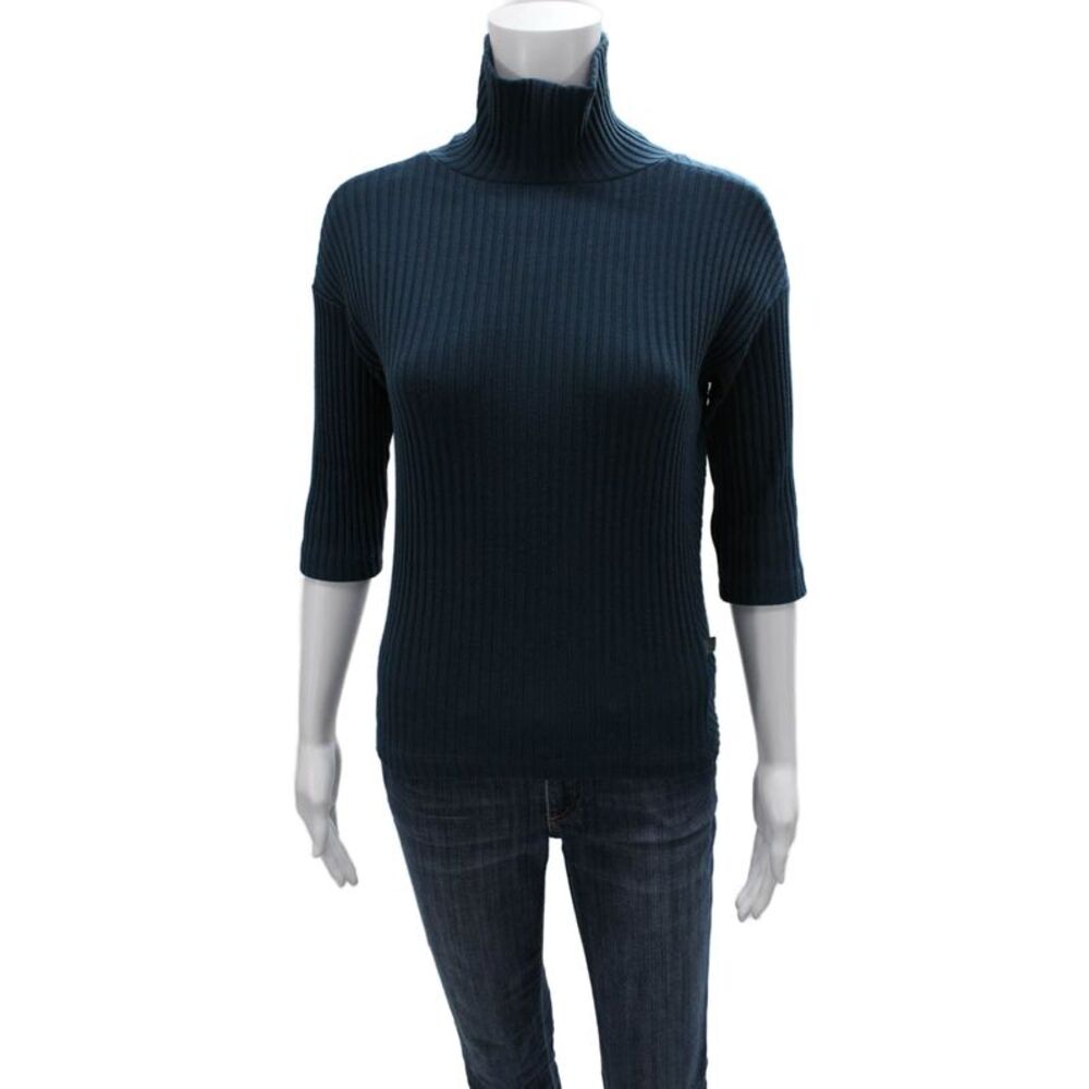 Nix Womens Pullover Sweater Blue Striped Turtleneck 3/4 Sleeve Viscose Size 36